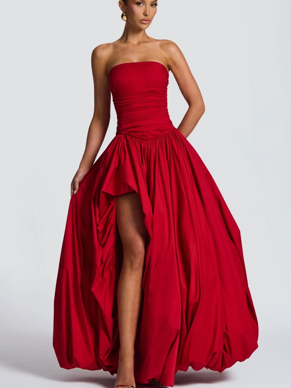 Elegant Strapless Red High-Low Evening Gown - Picture 2 of 6
